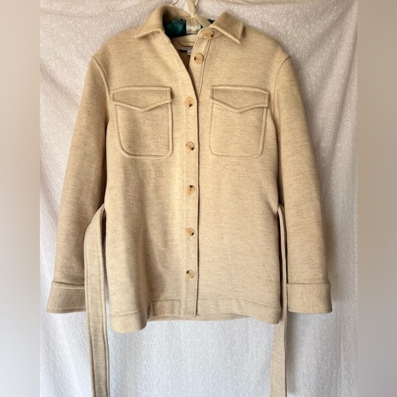 & Other Stories wool blend overshirt jacket Shacket tie waist in oatmeal - Picture 1 of 9